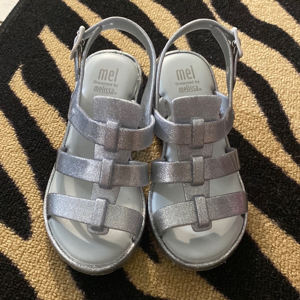 Mel Dreamed by Melissa Girls Silver Glitter Sandals Size 11